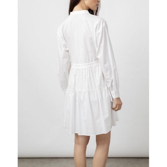 Rails Ivy Tiered Shirt Dress White Drawstring Waist Split Neck Cotton Lined | XS - Picture 3 of 11